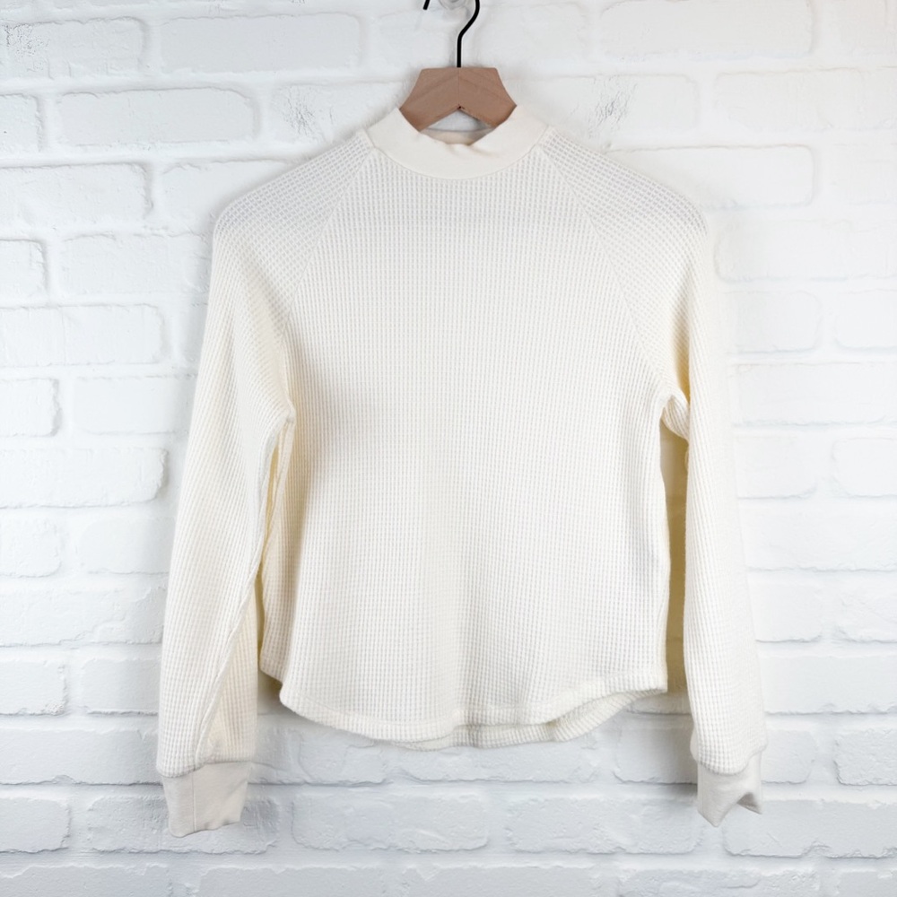 Madewell Waffle Knit High Crew Neck Long Sleeve Tee Cream XS